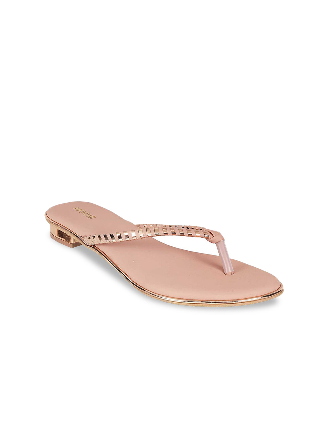 

Mochi Striped T-Strap Flats, Peach