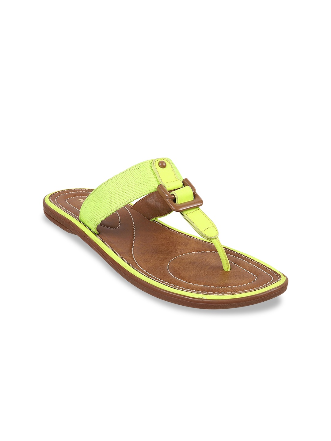 

Mochi Embellished Open Toe T-Strap Flats, Lime green