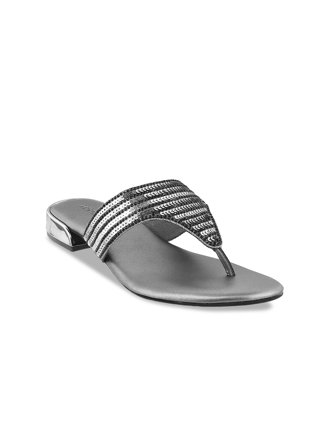 

Mochi Embellished Open Toe T-Strap Flats, Grey