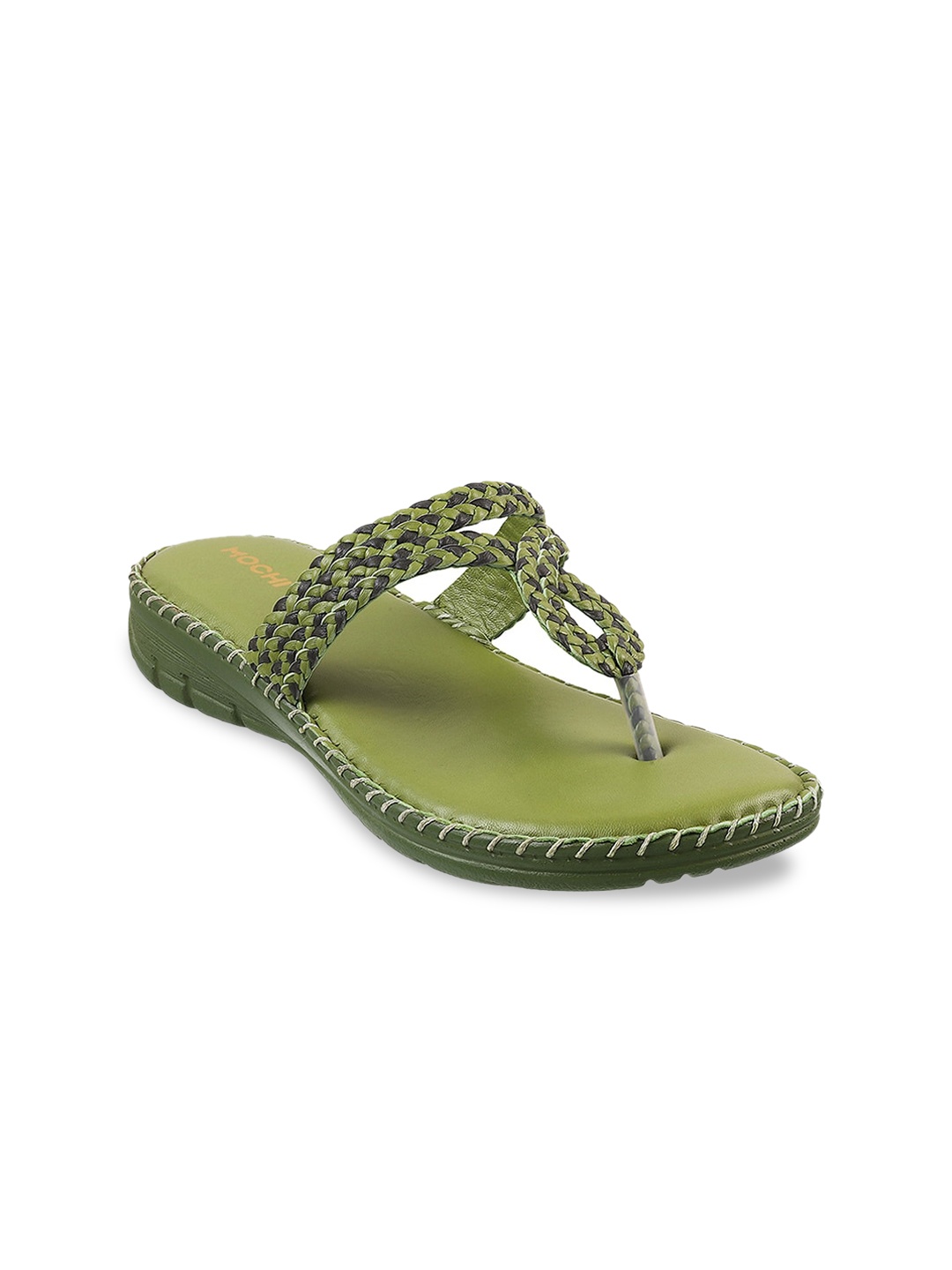 

Mochi Braided Open Toe T-Strap Flats, Green