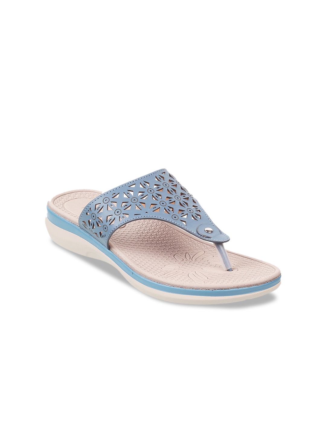 

Mochi T-Strap Flats With Laser Cuts, Blue