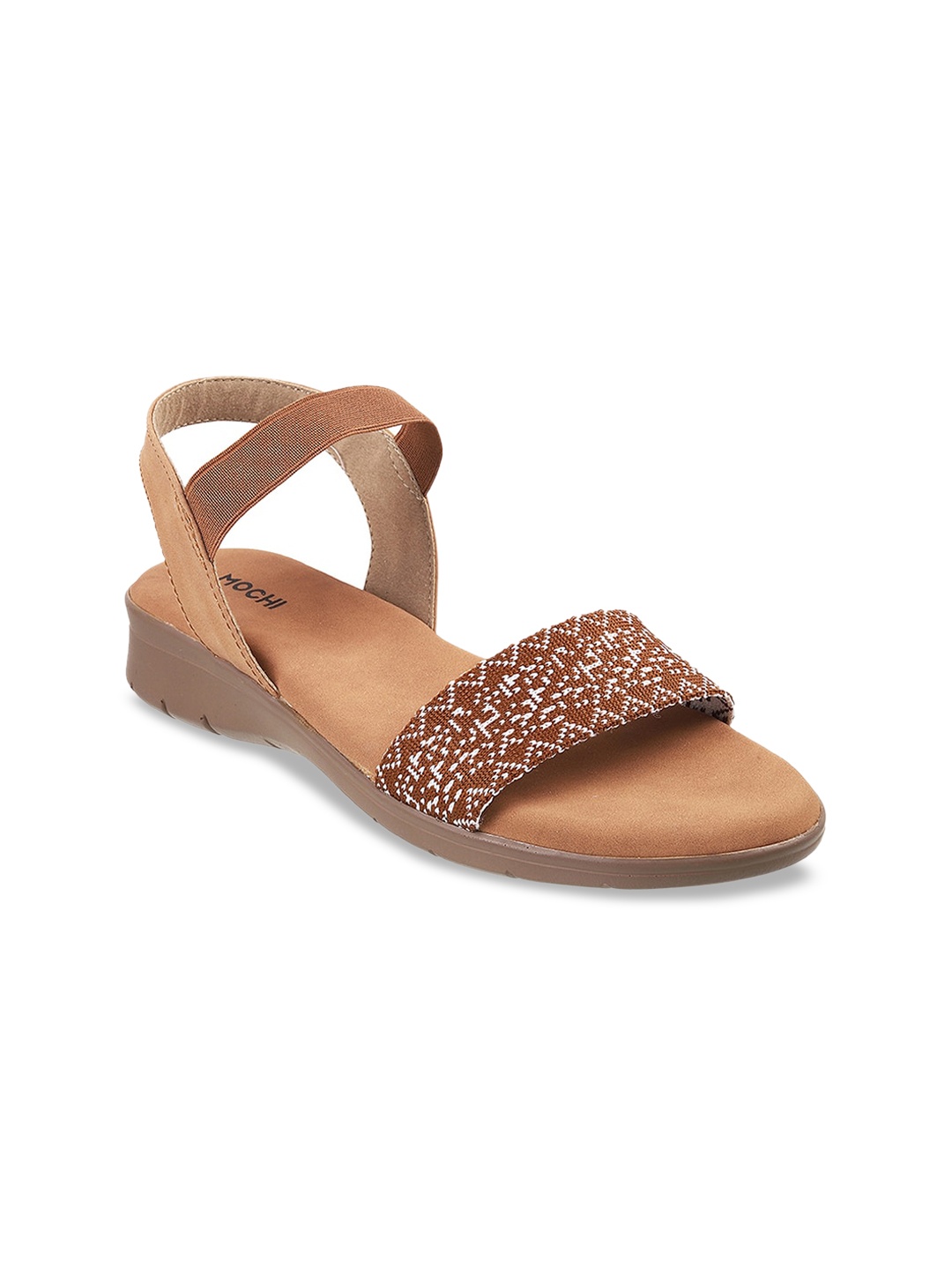 

Mochi Textured Open Toe Flats With Backstrap, Tan