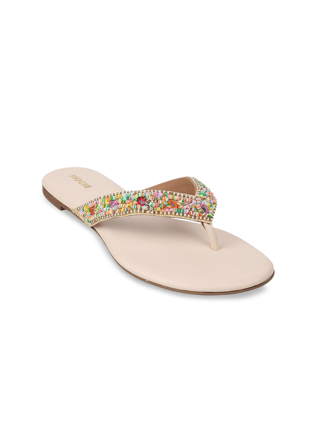 

Mochi Embellished Open Toe Flats, Cream