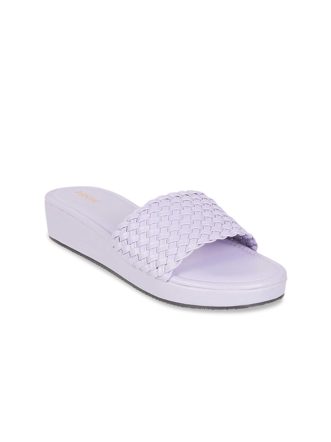 Mochi Textured Open Toe Flats, Purple