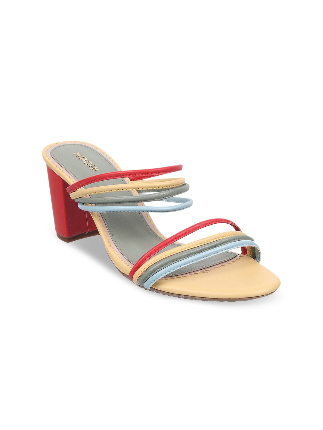 

Mochi Strappy Open Toe Block Heels, Beige