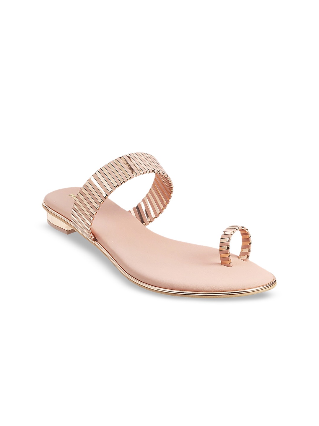 Mochi Striped One Toe Flats, Peach
