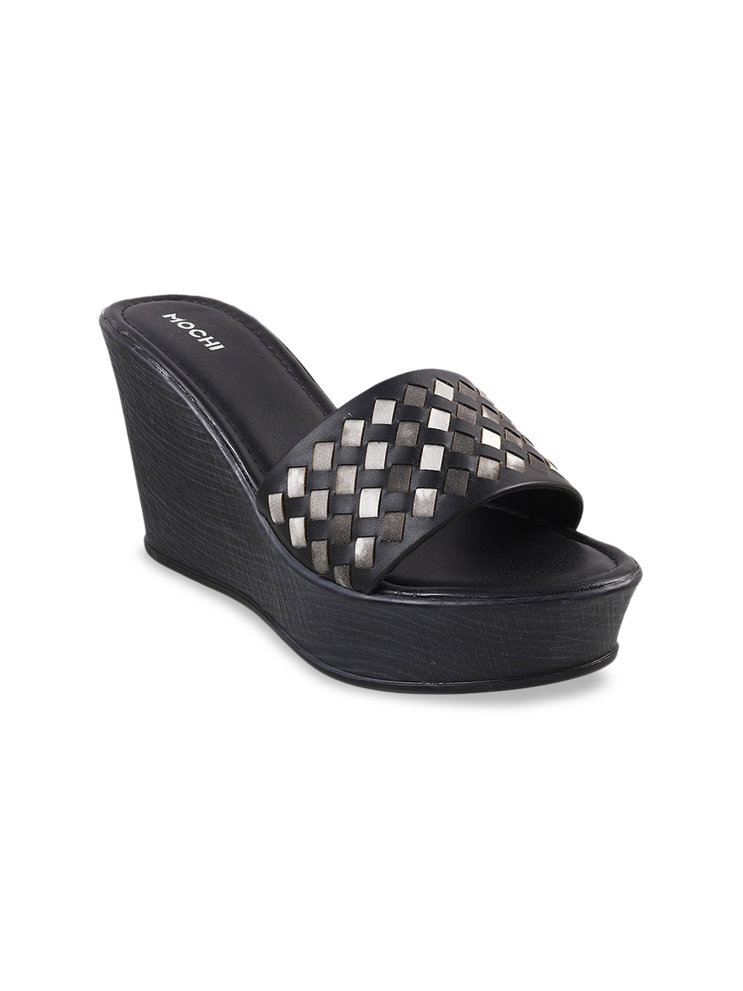 

Mochi Embellished Open Toe Wedge Heels, Black