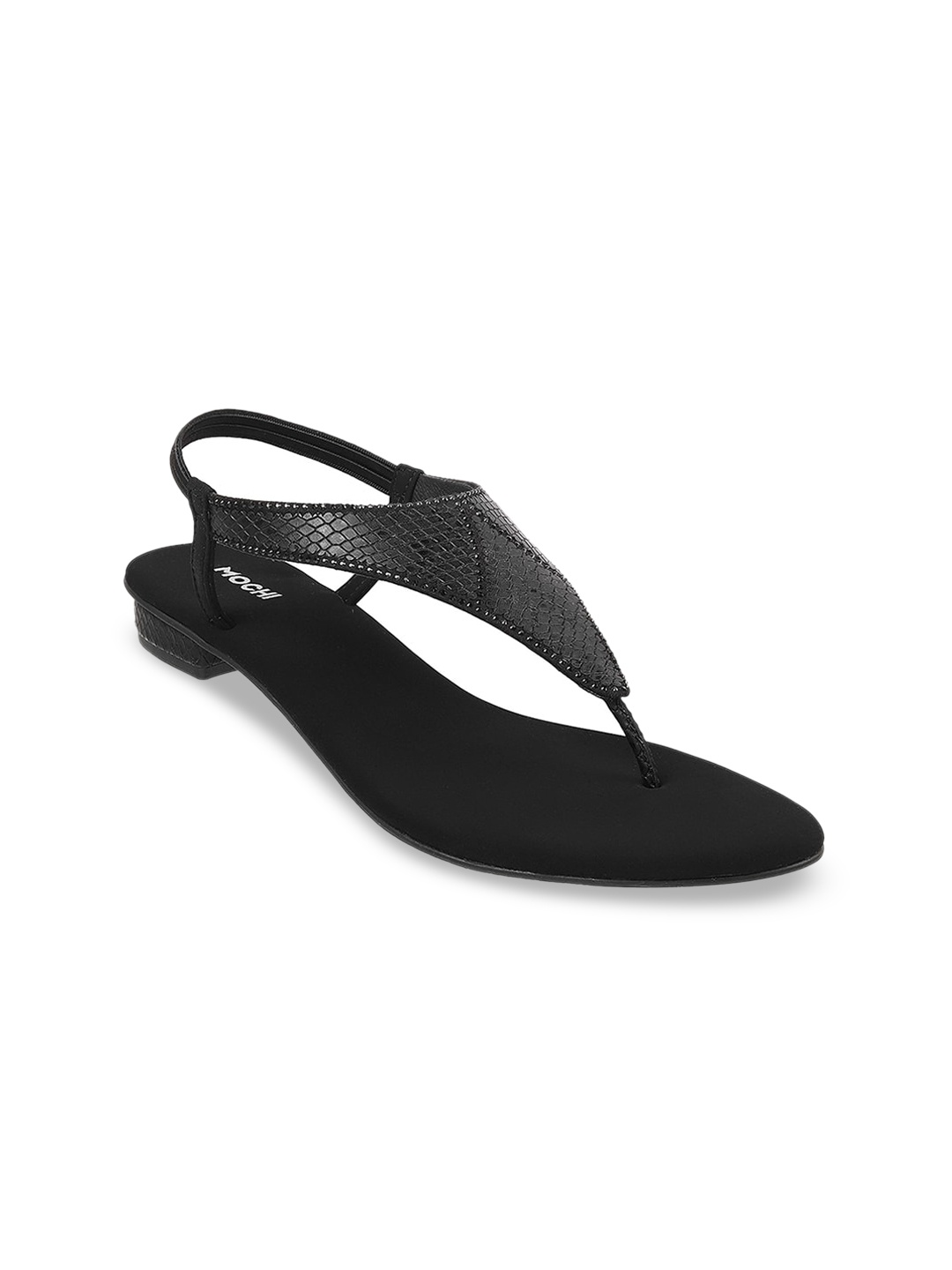 

Mochi Textured Open Toe Flats With Backstrap, Black