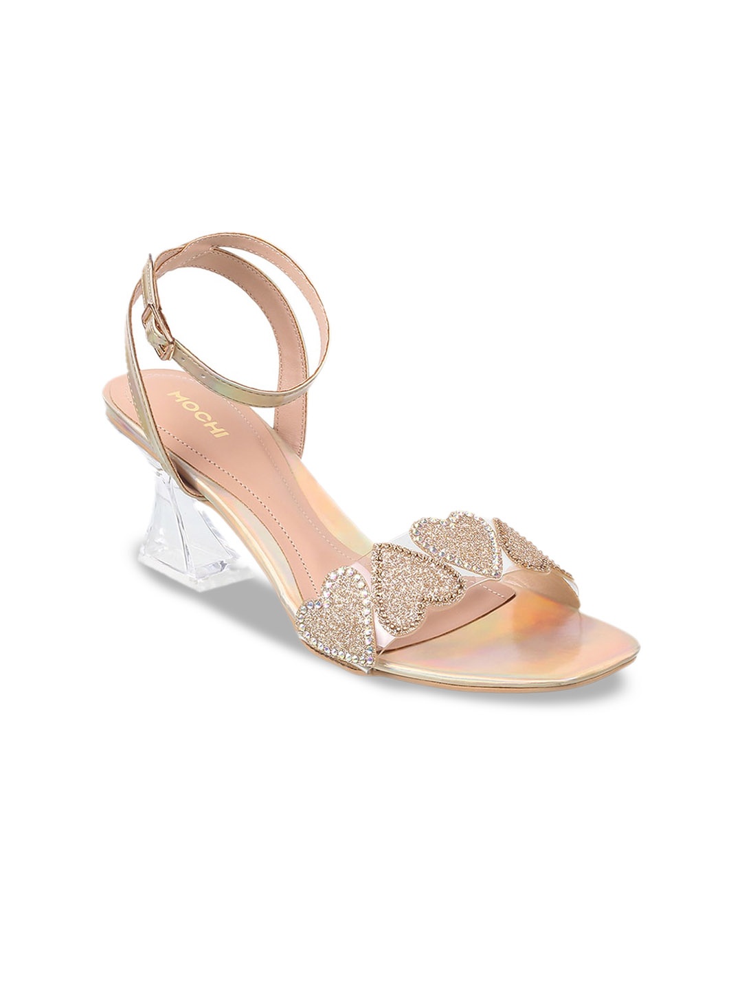 

Mochi Embellished Kitten Heels With Ankle Loop, Gold
