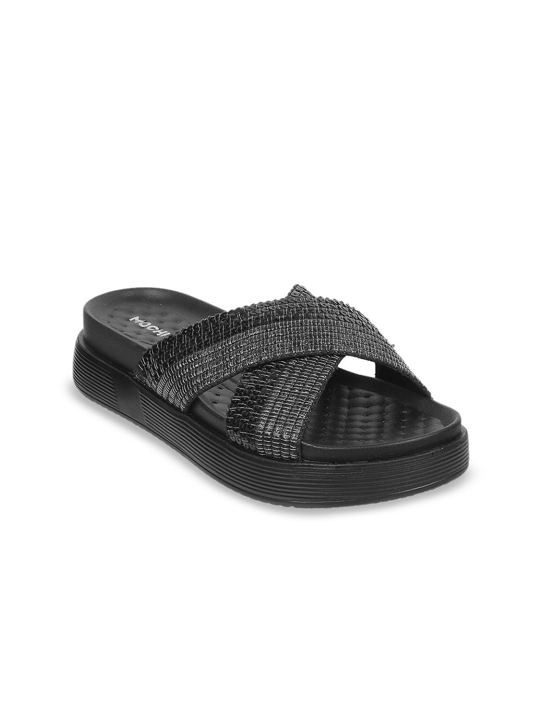 

Mochi Textured Open Toe Flatform Heels, Black
