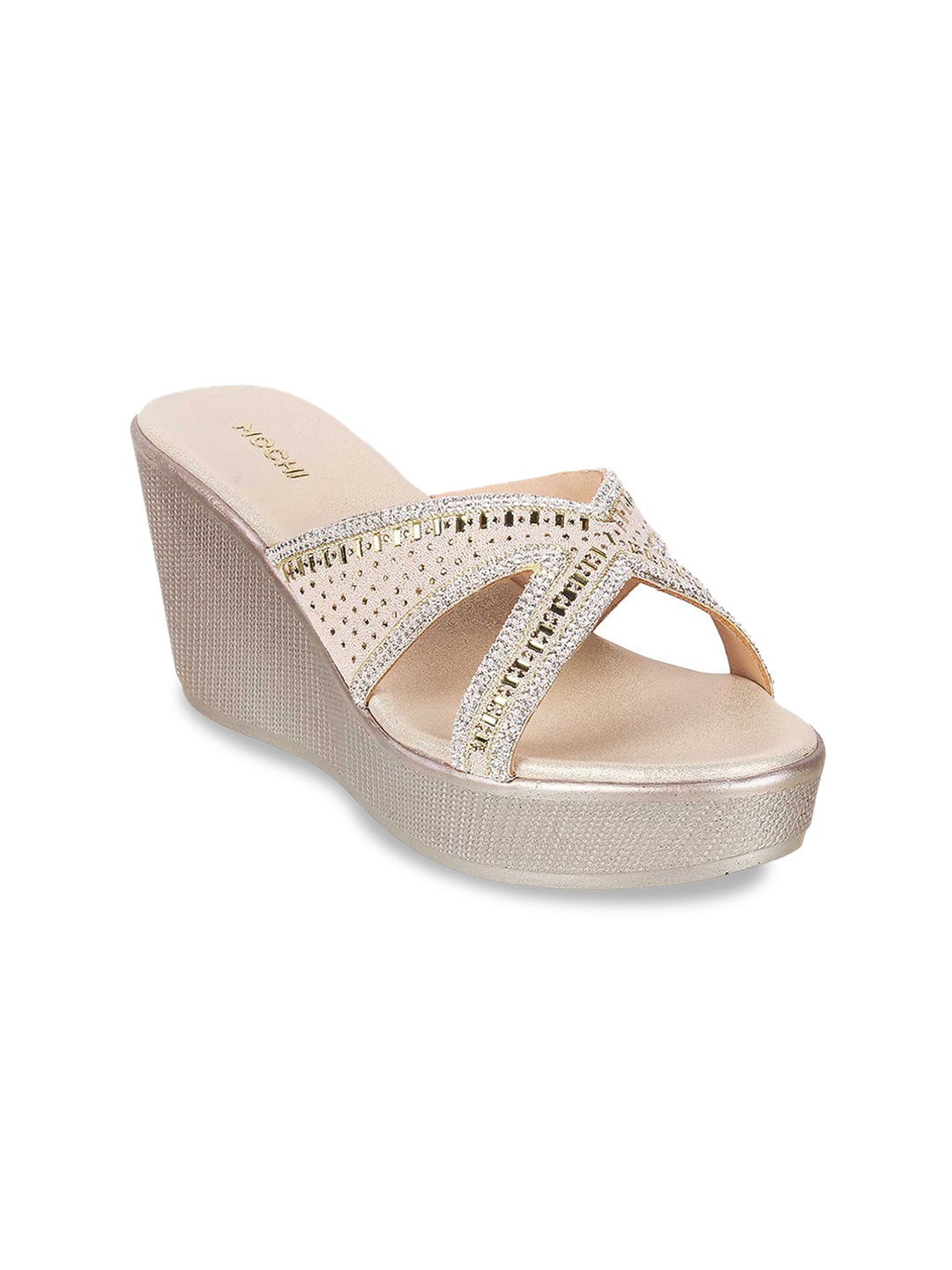 

Mochi Embellished Open Toe Wedges, Gold
