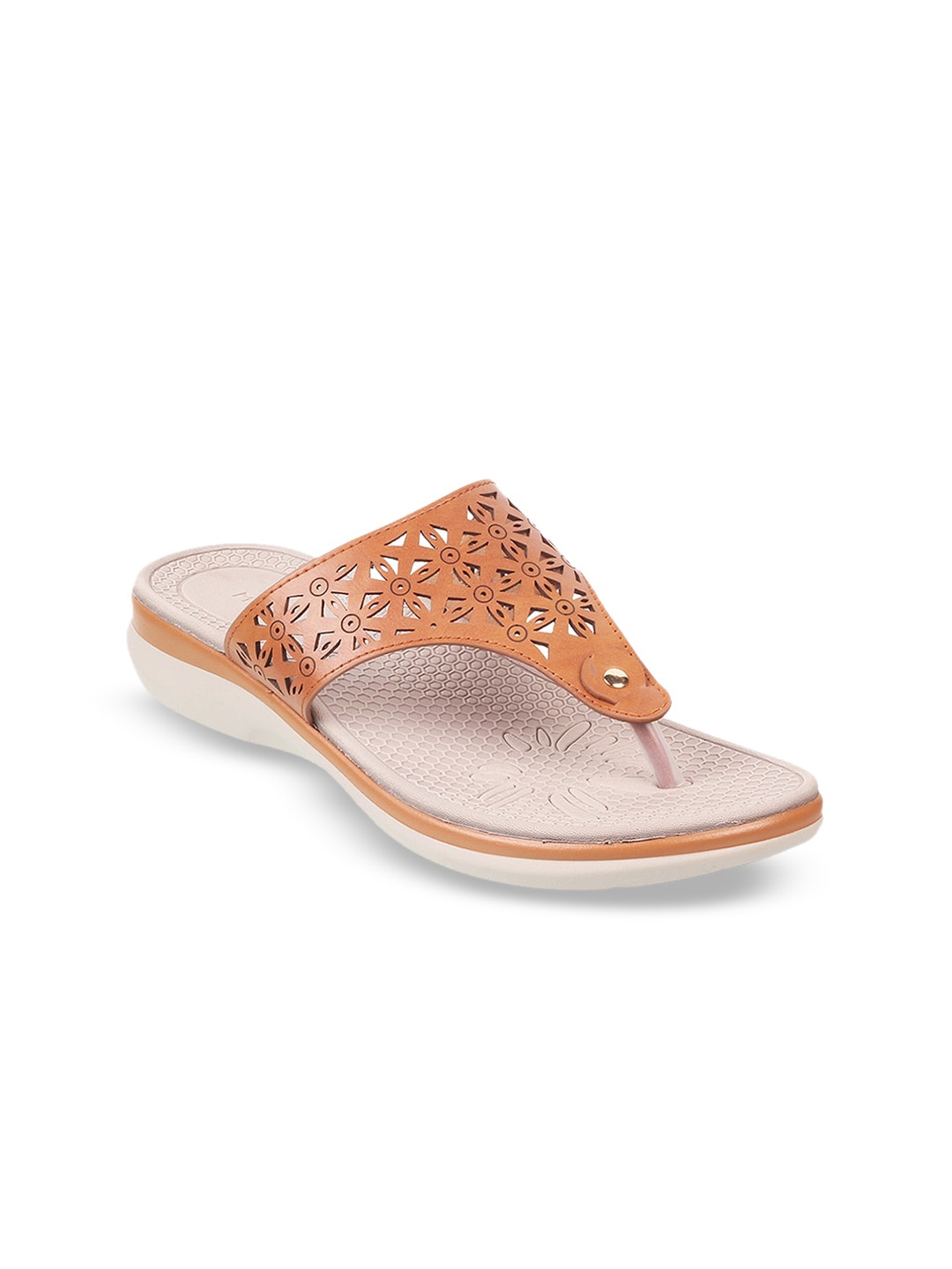 

Mochi Laser Cuts T-Strap Flats, Tan