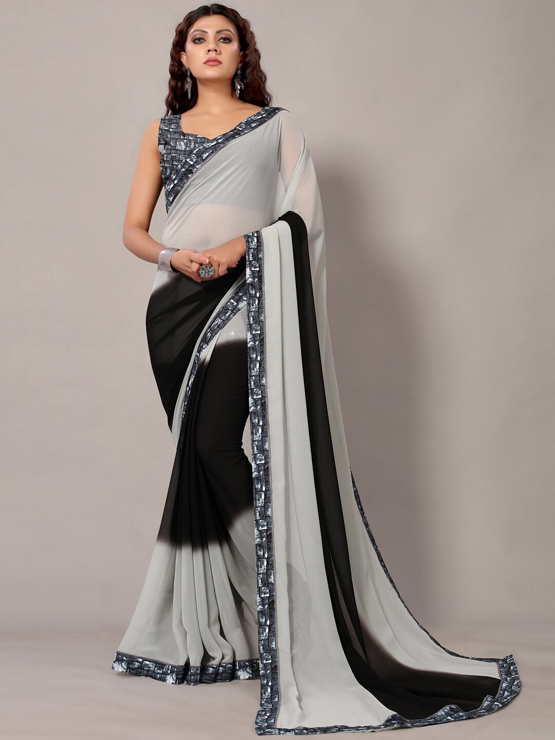 

Shaily Black & Grey Pure Georgette Saree