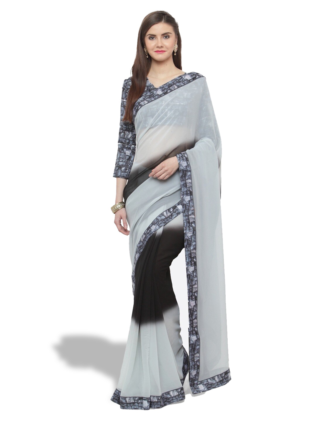 

Shaily Black & Grey Pure Georgette Saree