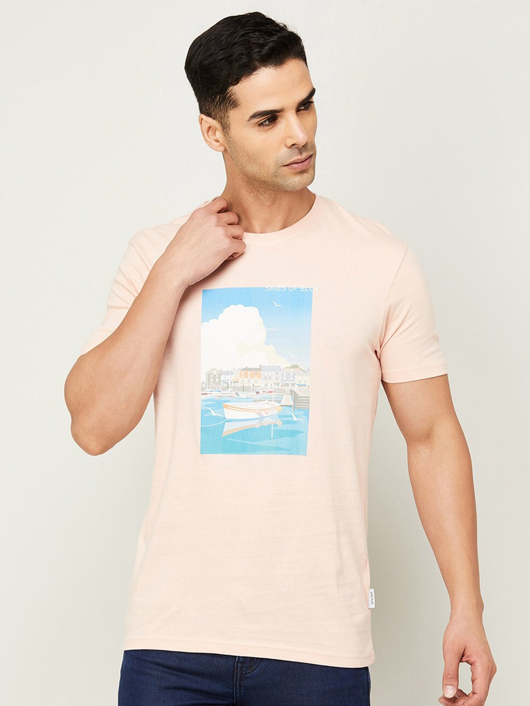 

Fame Forever by Lifestyle Graphic Printed Cotton T-Shirt, Peach