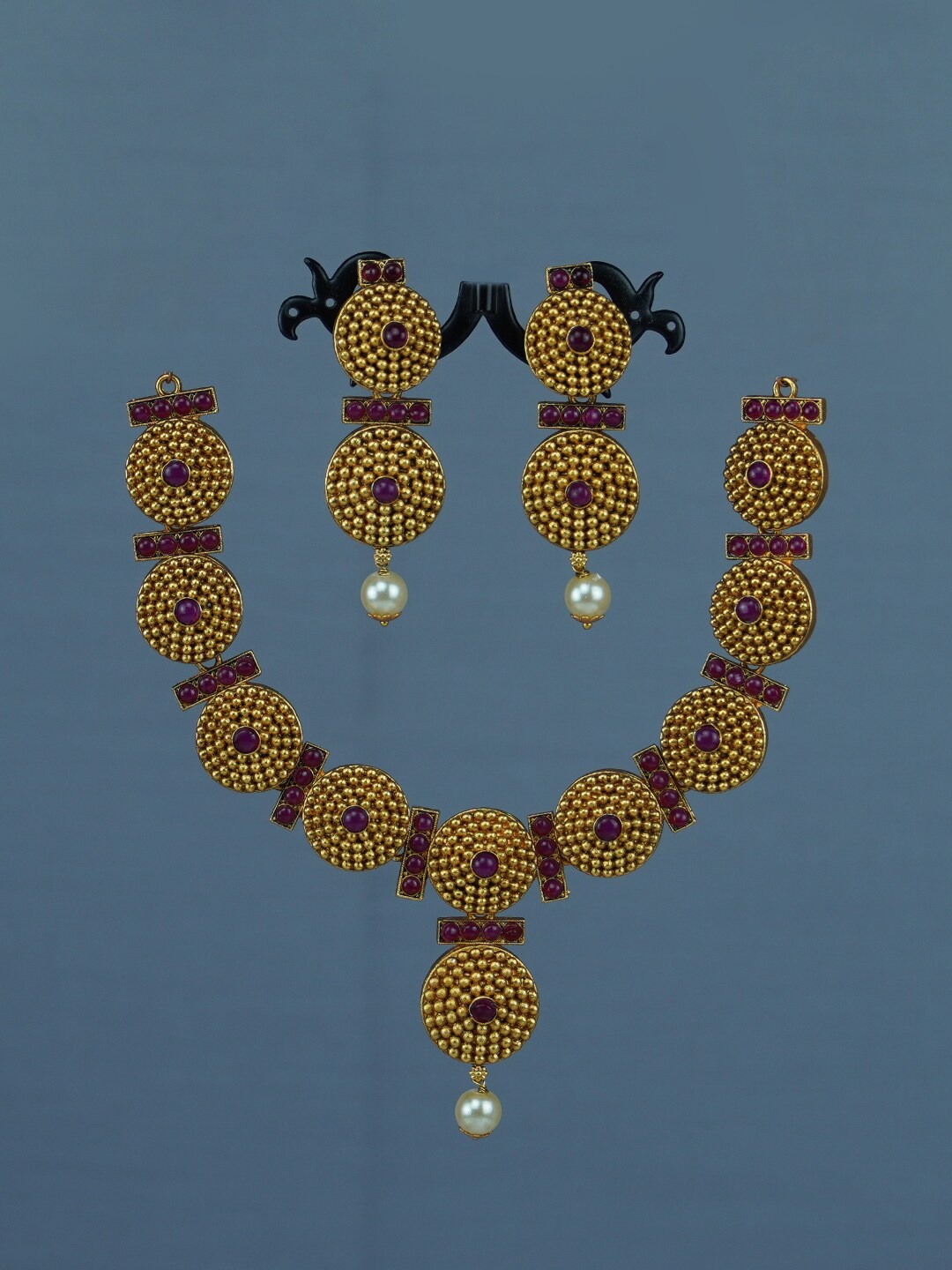 Diksha collection Gold-Plated Kundan-Studded Matte Finish Jewellery Set