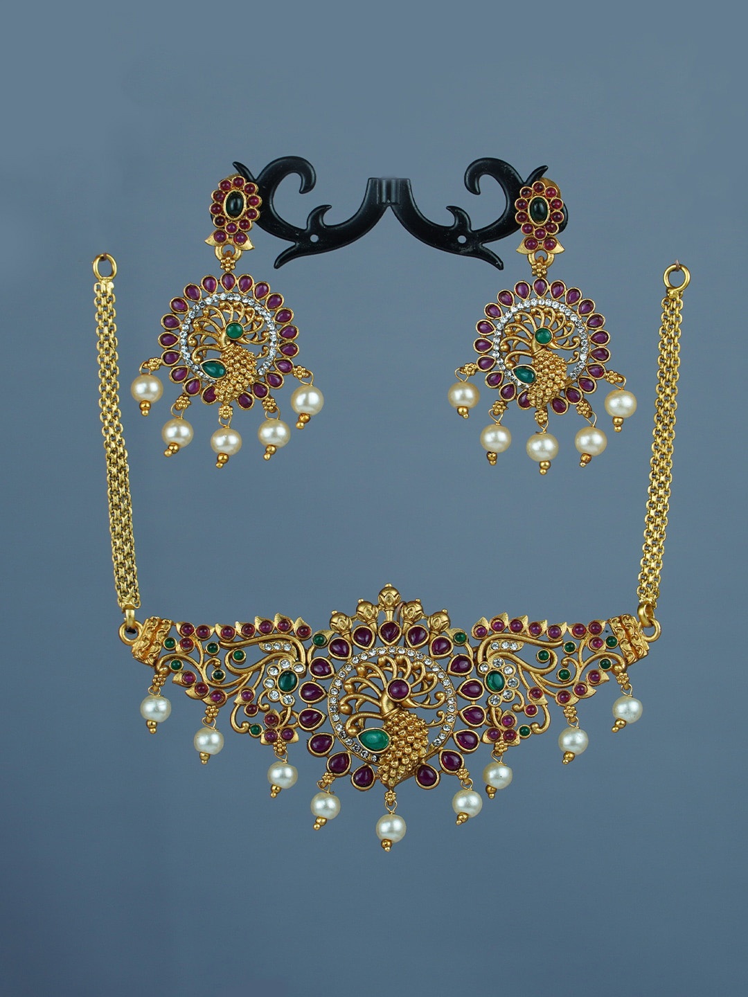 Diksha collection Gold-Plated Kundan-Studded & Beaded Jewellery Set, Multi