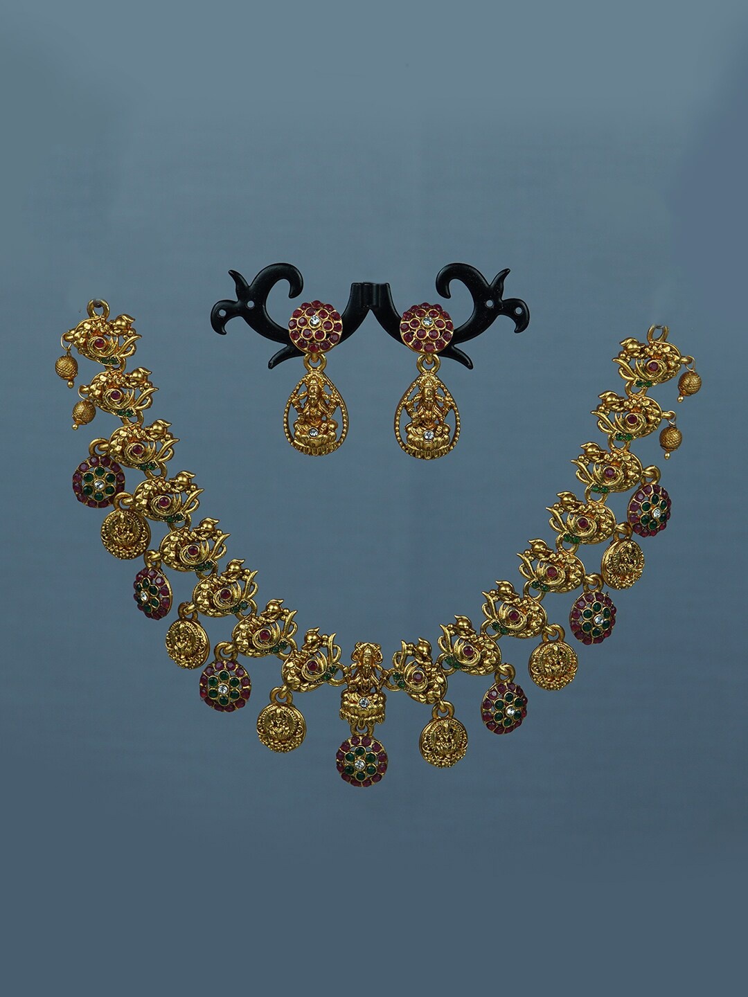 

Diksha Collection Gold-Plated Kundan-Studded Matte Finish Jewellery Set