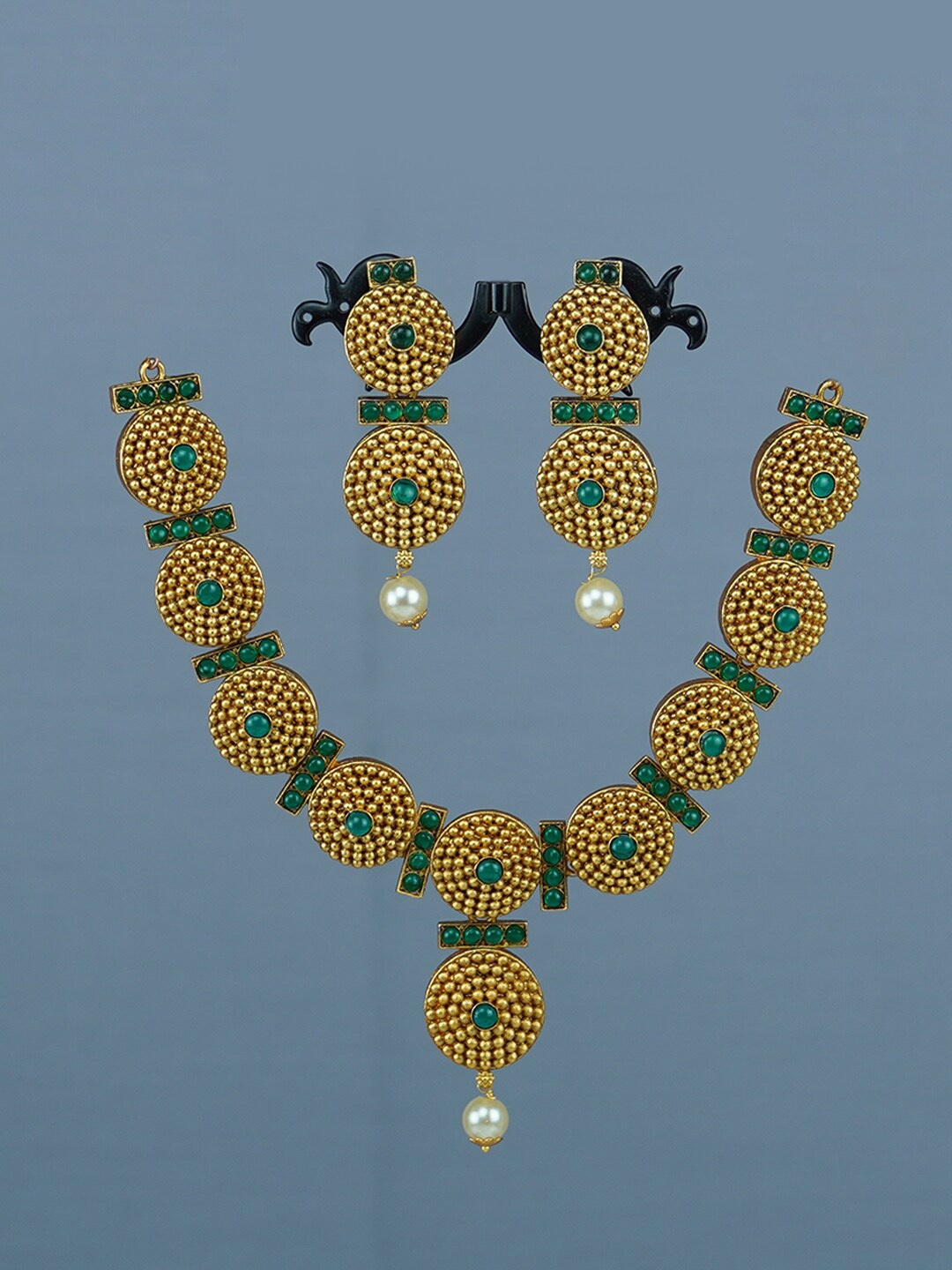 Diksha collection Gold-Plated Stone Studded Matte Finish Jewellery Set