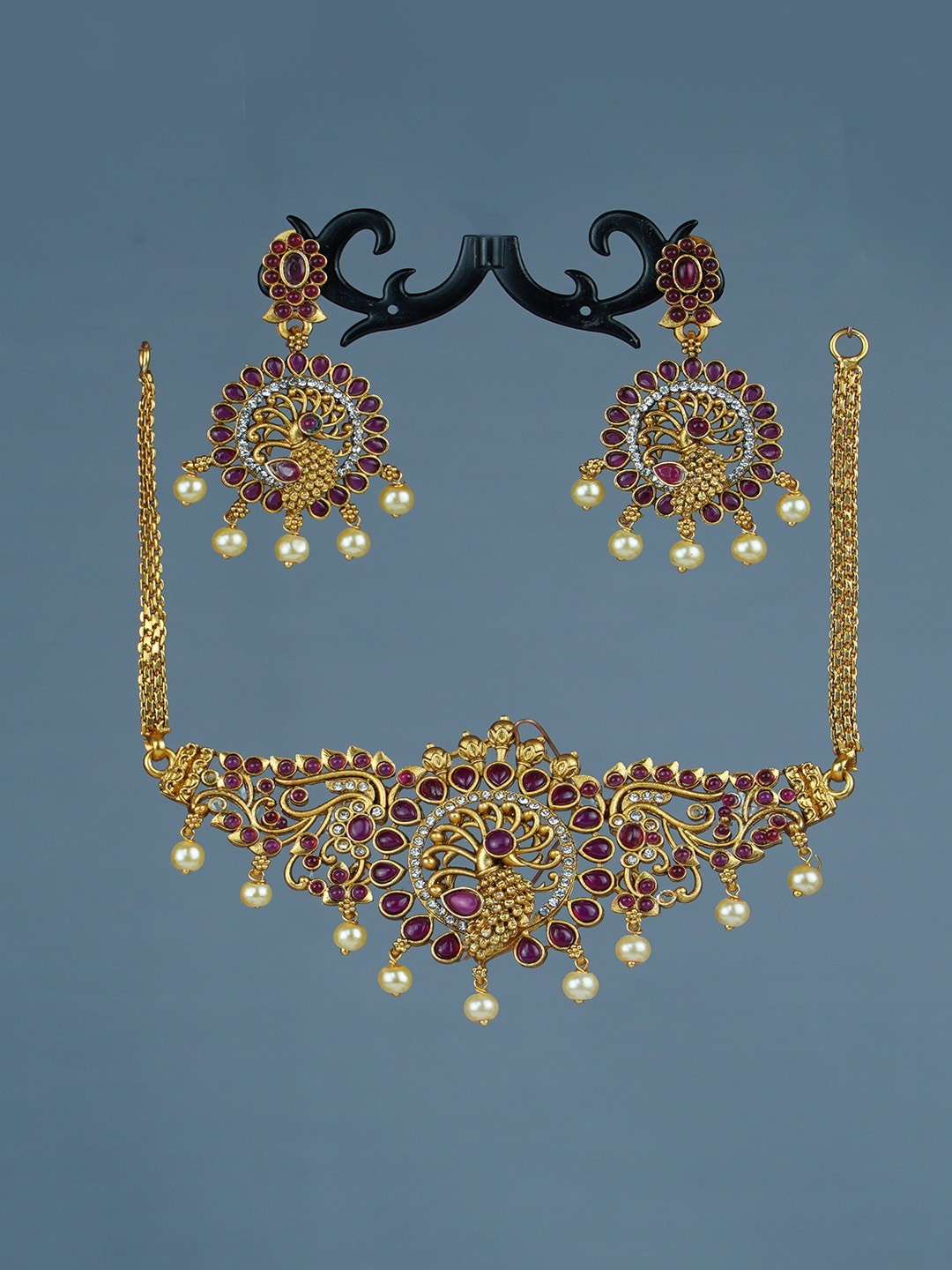 Diksha collection Gold-Plated Stone-Studded Matte Finish Jewellery Set