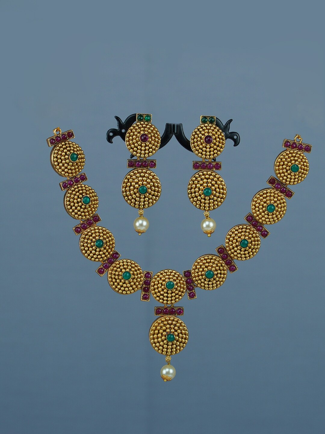 Diksha collection Gold-Plated Stone-Studded Matte Finish Jewellery Set