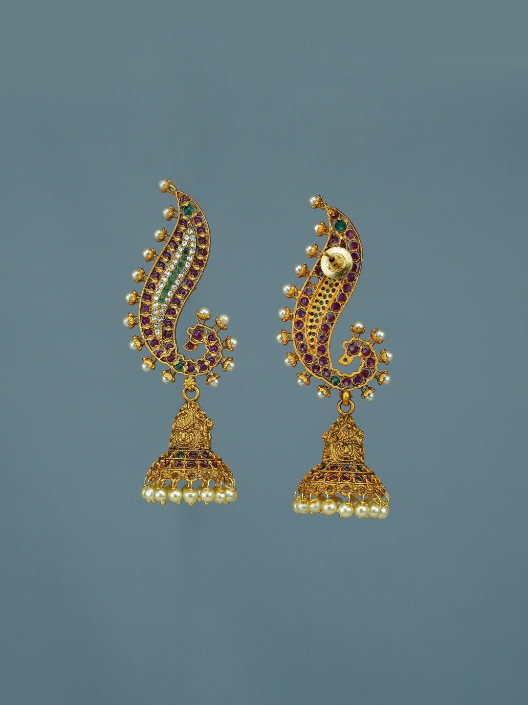 

Diksha collection Gold-Plated Peacock Shaped Jhumka Earrings