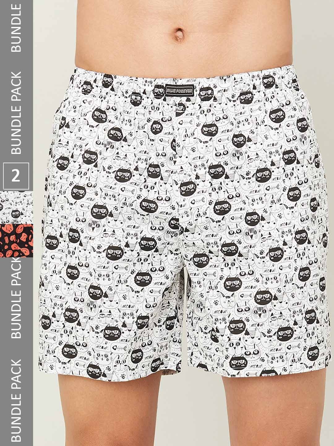 

Fame Forever by Lifestyle Men Pack Of 2 Mid-Rise Printed Cotton Boxers, White