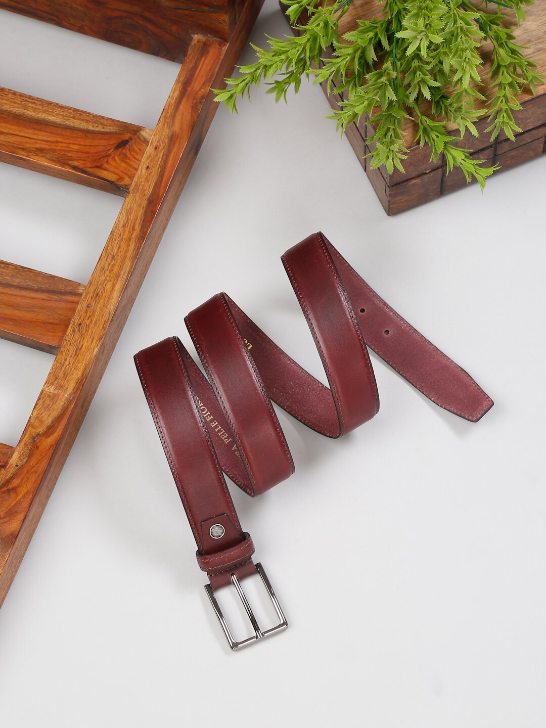 LOUIS STITCH Men Premium Leather Casual Belt, Maroon