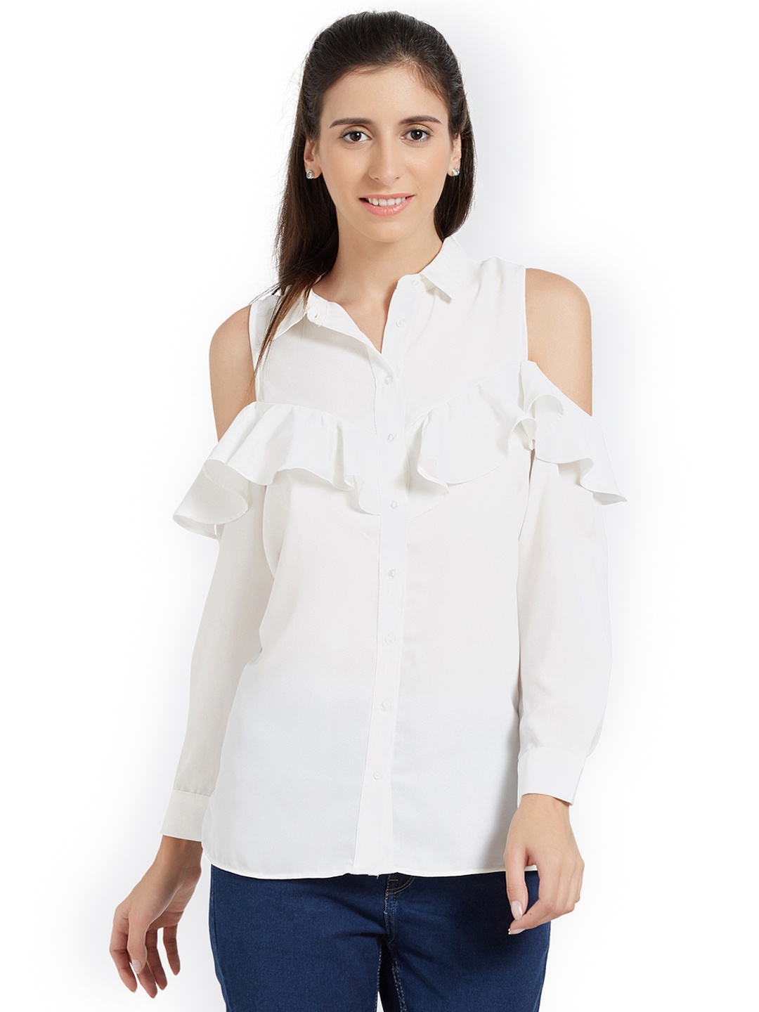 

Globus Women Off-White Regular Fit Solid Casual Shirt