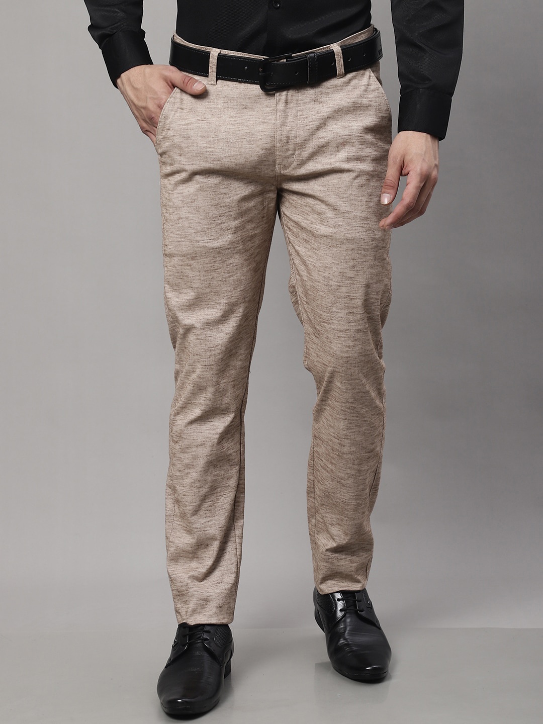 

Majestic Man Smart Self Design Mid Rise Plain Slim Fit Formal Trousers, Brown