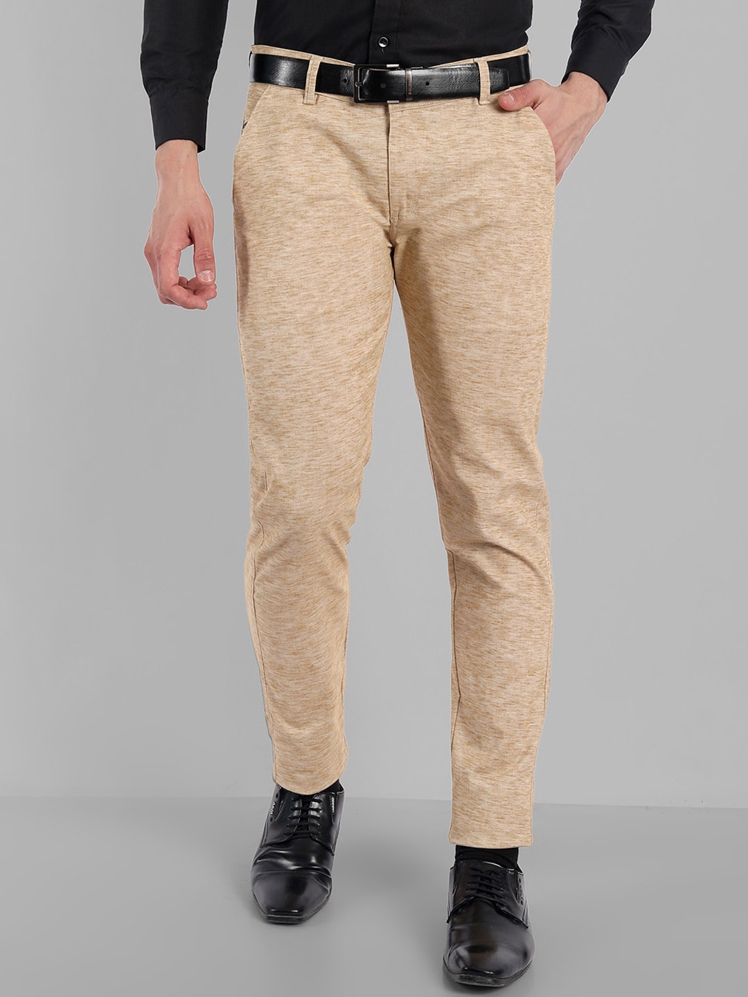 

Majestic Man Smart Self Design Mid Rise Plain Slim Fit Formal Trousers, Beige