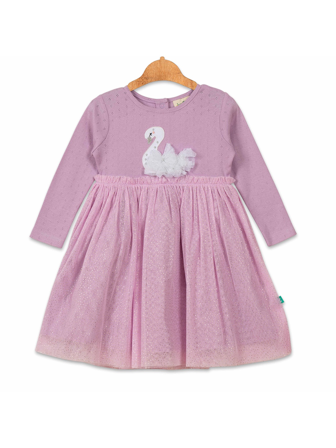 

JusCubs Infant Girls Self Design Applique Cotton Fit & Flare Dress, Lavender