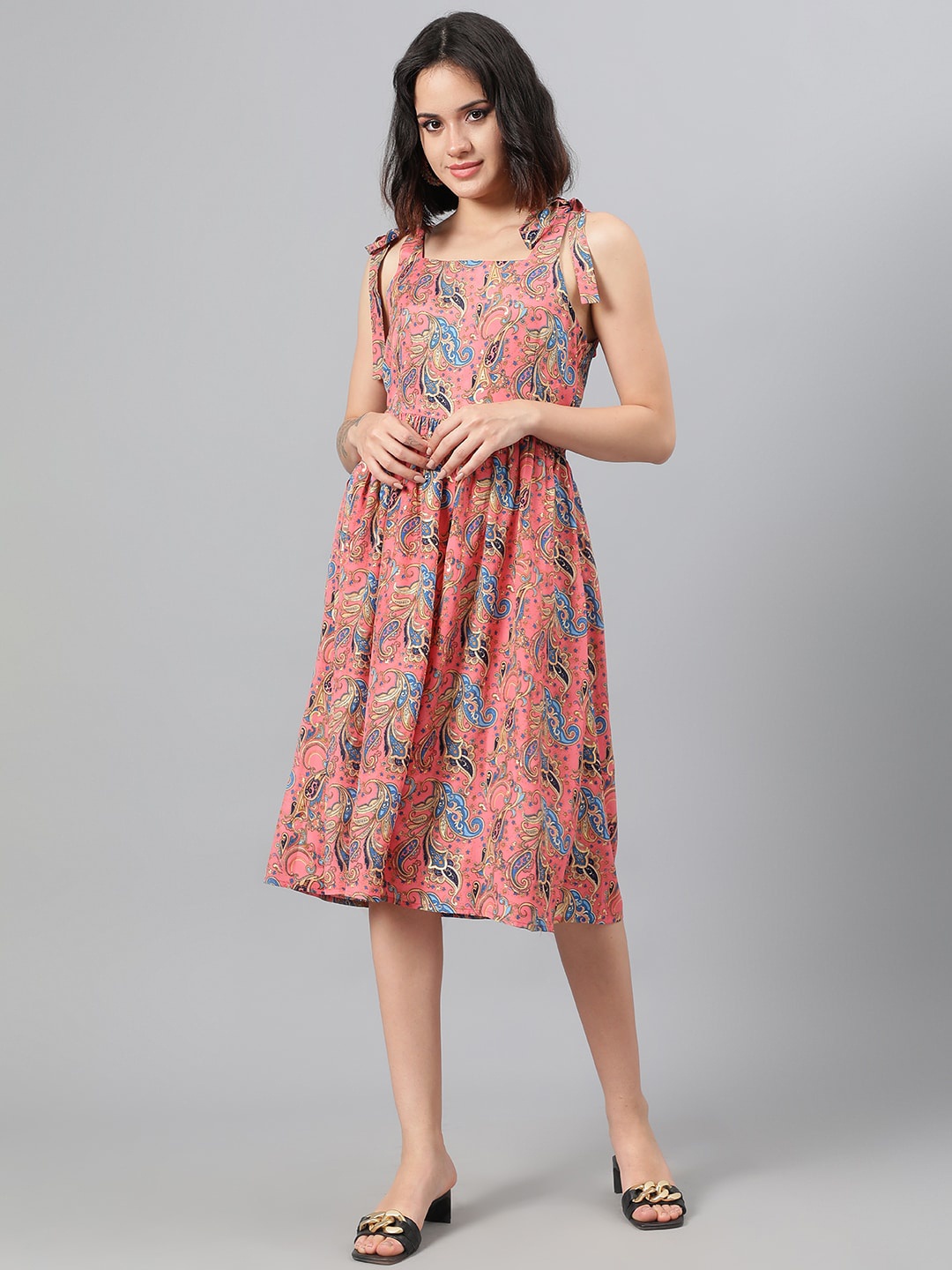 

Kotty Ethnic Motifs Printed Fit & Flare Dress, Pink