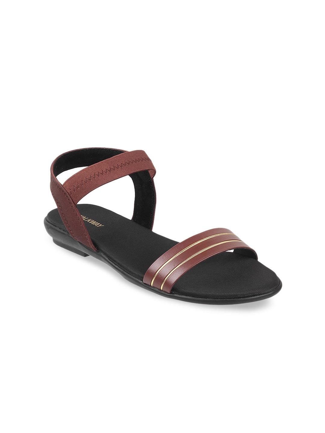 

WALKWAY by Metro Striped Open Toe Flats With Backstrap, Tan
