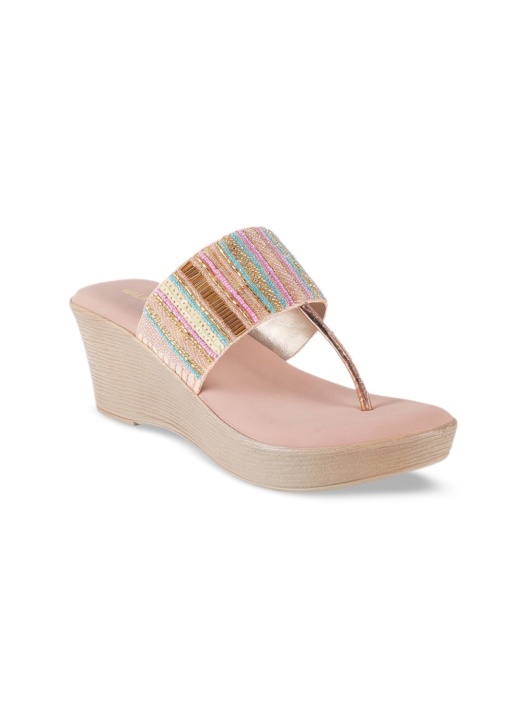 

WALKWAY by Metro Embellished T-Strap Wedge Heels, Peach
