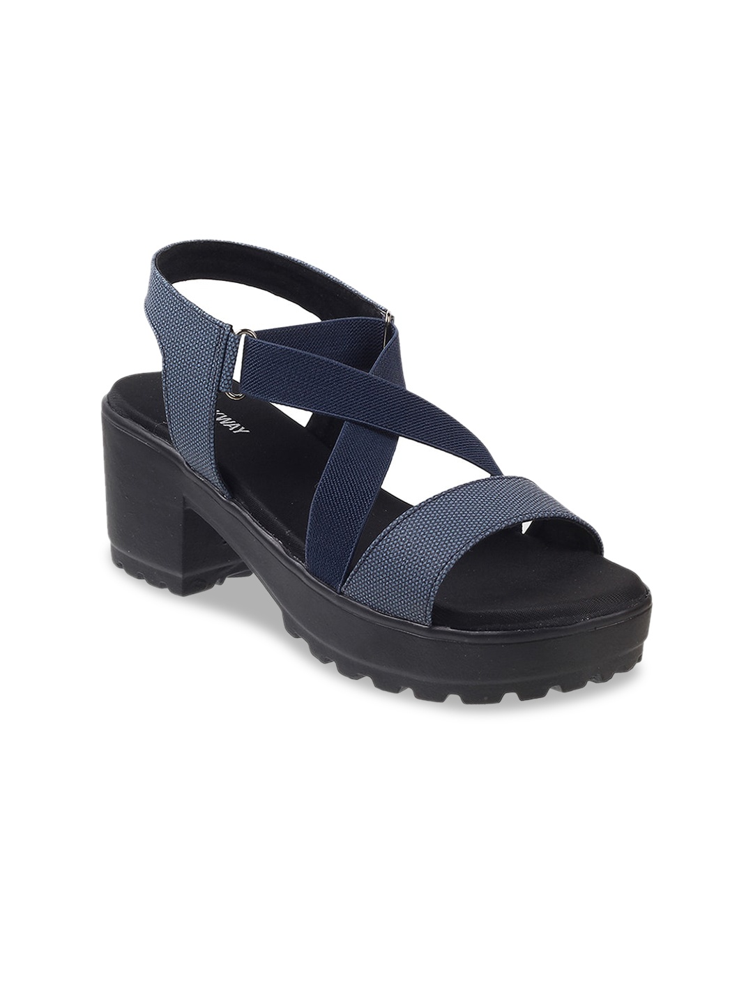 

WALKWAY by Metro Woven Design Open Toe Block Heels, Navy blue