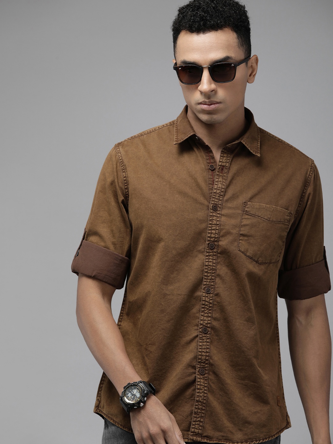 

The Roadster Life Co. Pure Cotton Casual Shirt, Brown