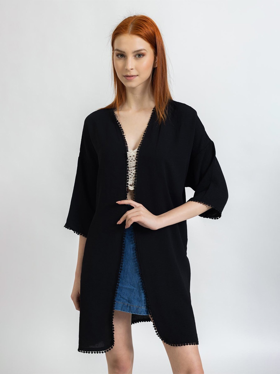 

PRET A TUER Embellished Longline Shrug, Black