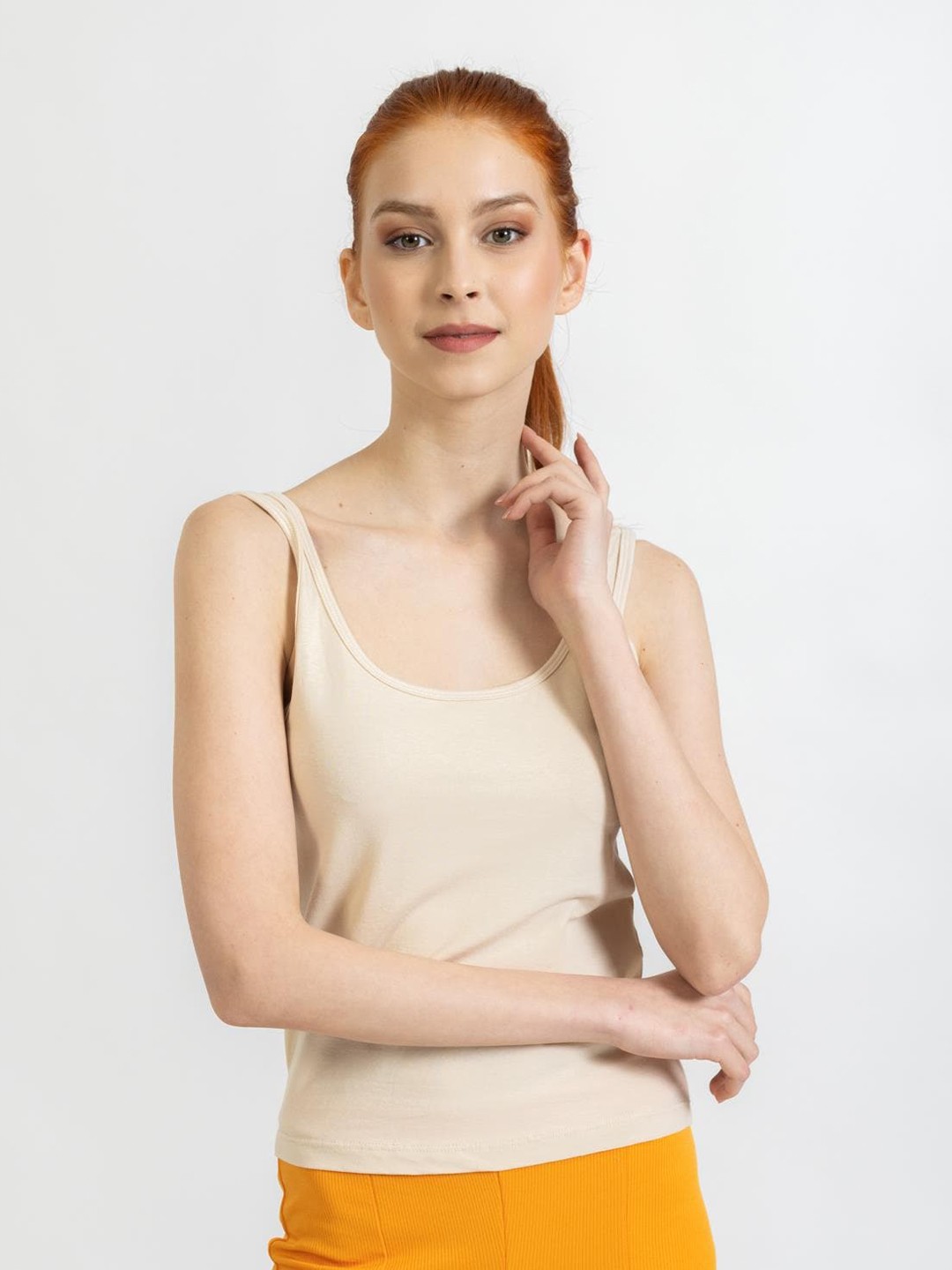 

PRET A TUER Scoop Neck Shoulder Straps Tank Top, Beige