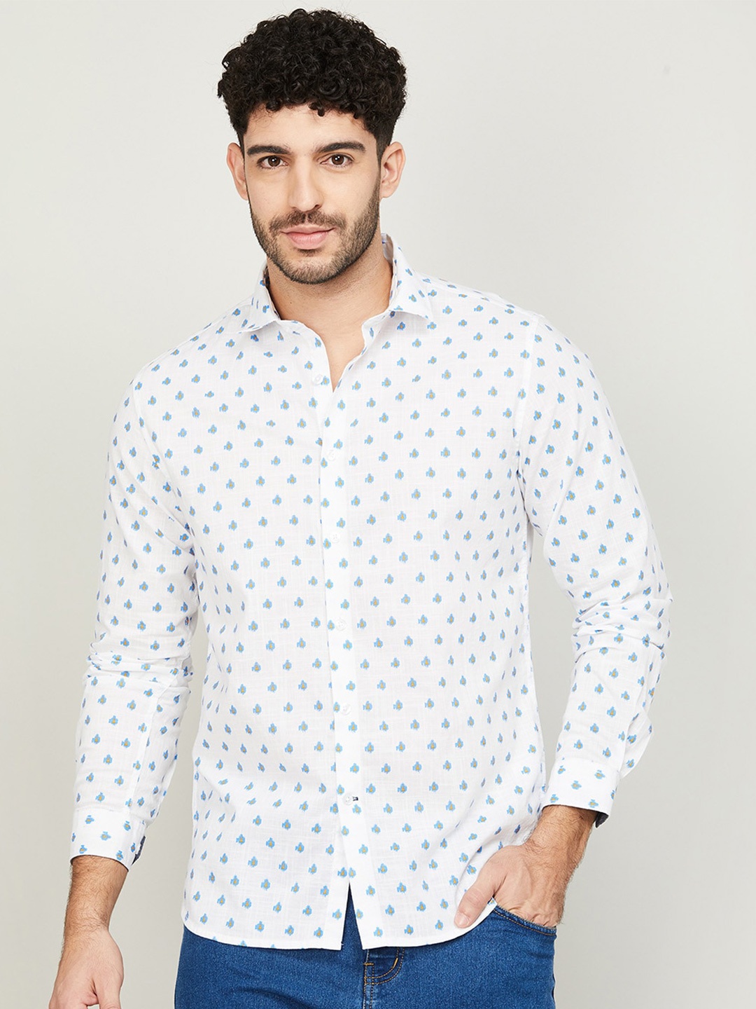 

Melange by Lifestyle Conversational Printed Cotton Shirt, White