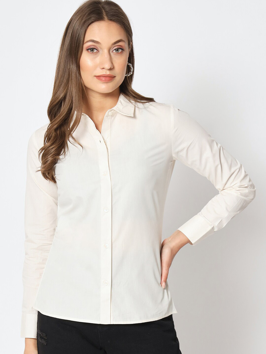

CHARMGAL Classic Pure Cotton Gapless Technology Shirt, Off white