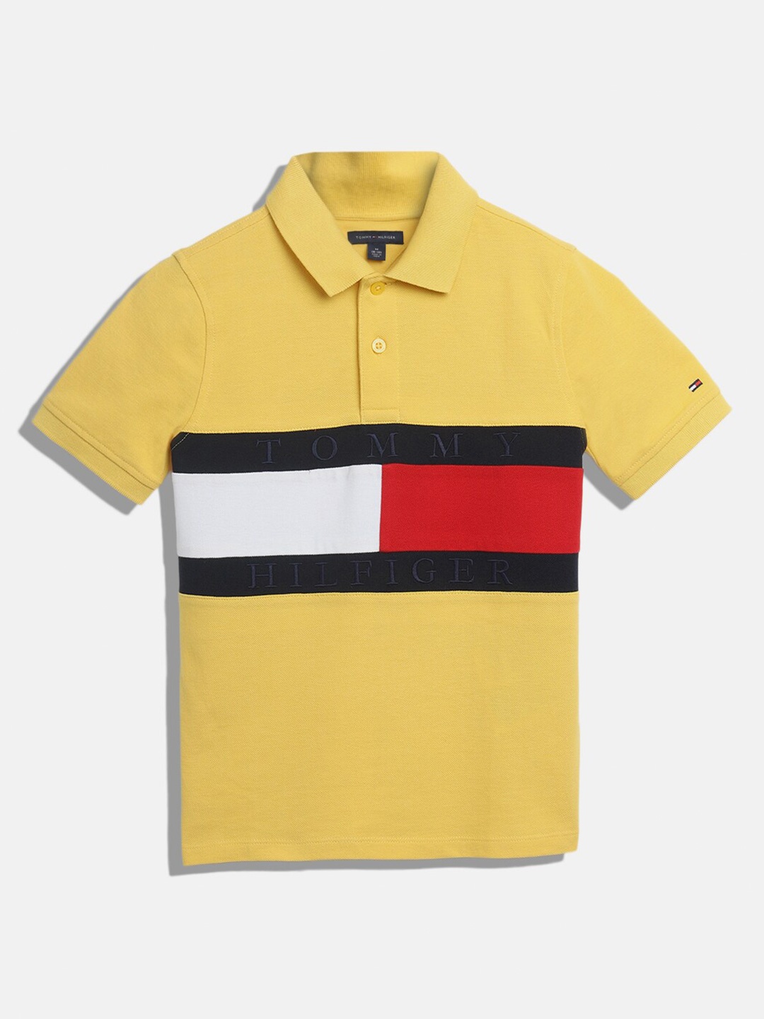 

Tommy Hilfiger Boys Colourblocked Polo Collar Cotton T-shirt, Yellow