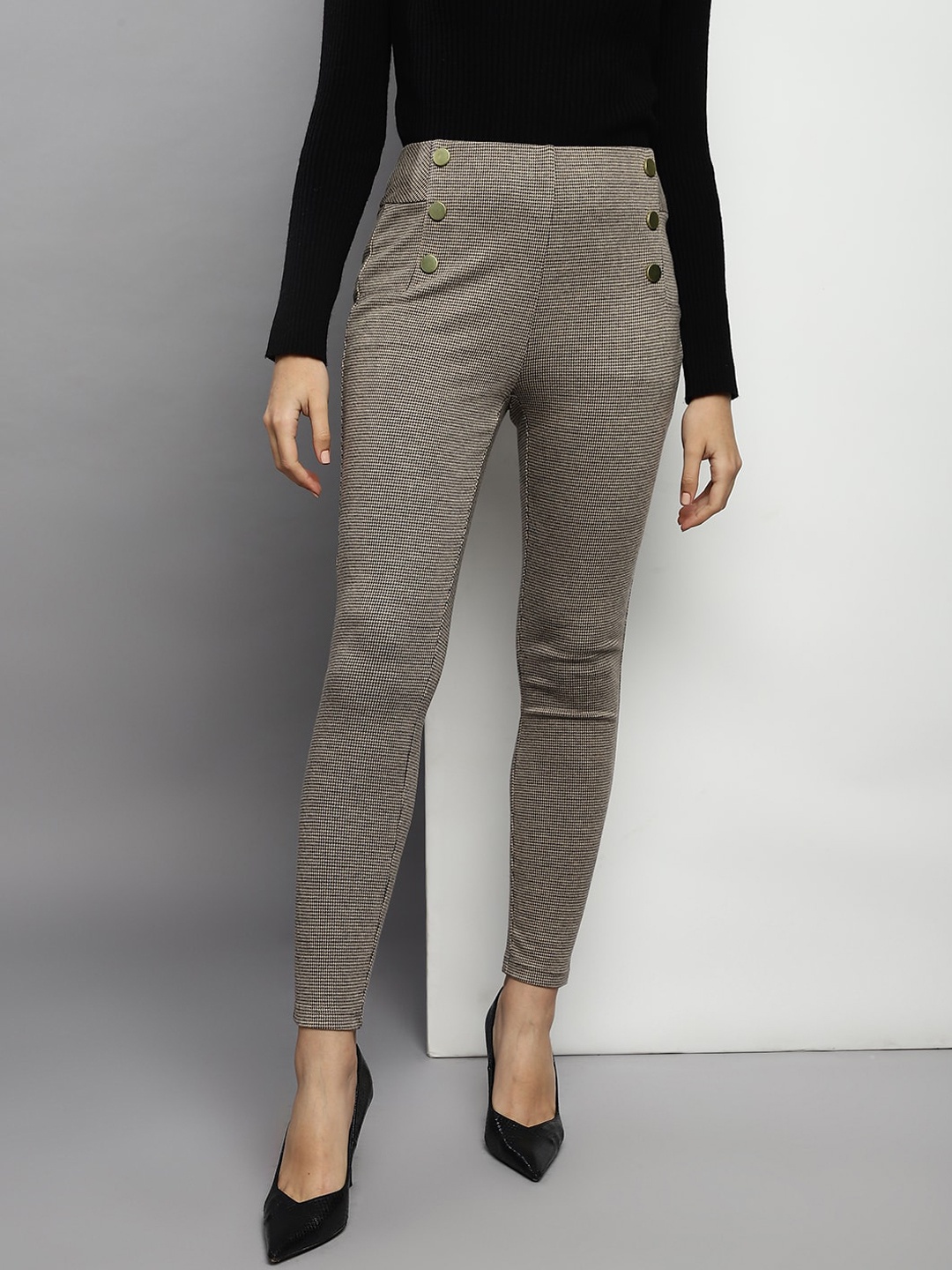 

Tommy Hilfiger Women Self Design Regular Fit High-Rise Trousers, Beige