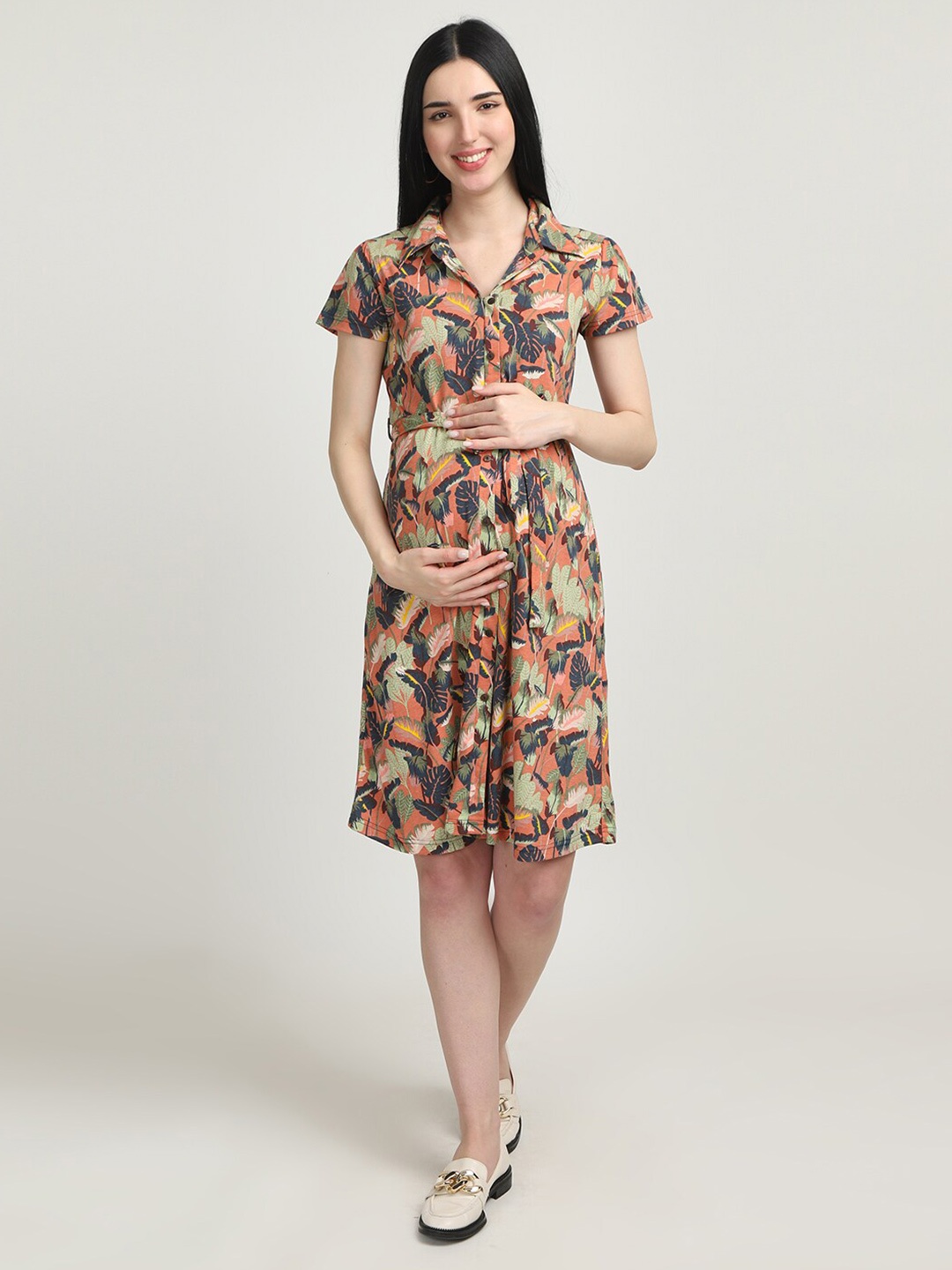 

The Mom Store Floral Print Fit & Flare Dress, Orange