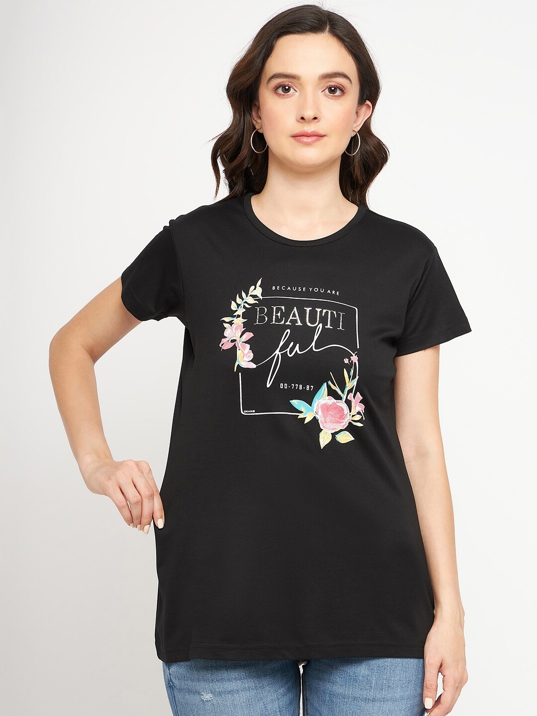 

Okane Typography Printed Round Neck T-shirt, Black