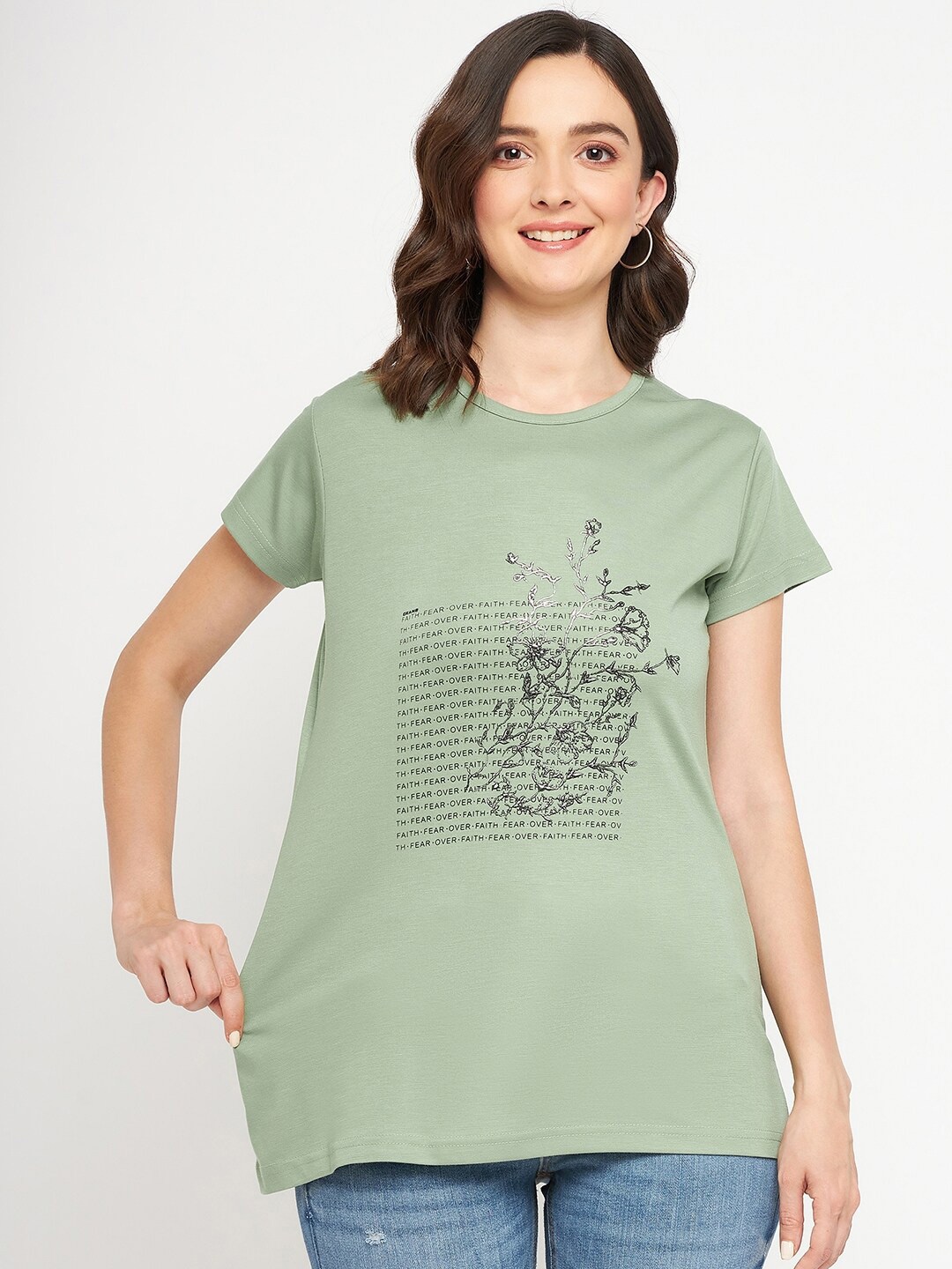 

Okane Typography Printed Round Neck T-shirt, Green