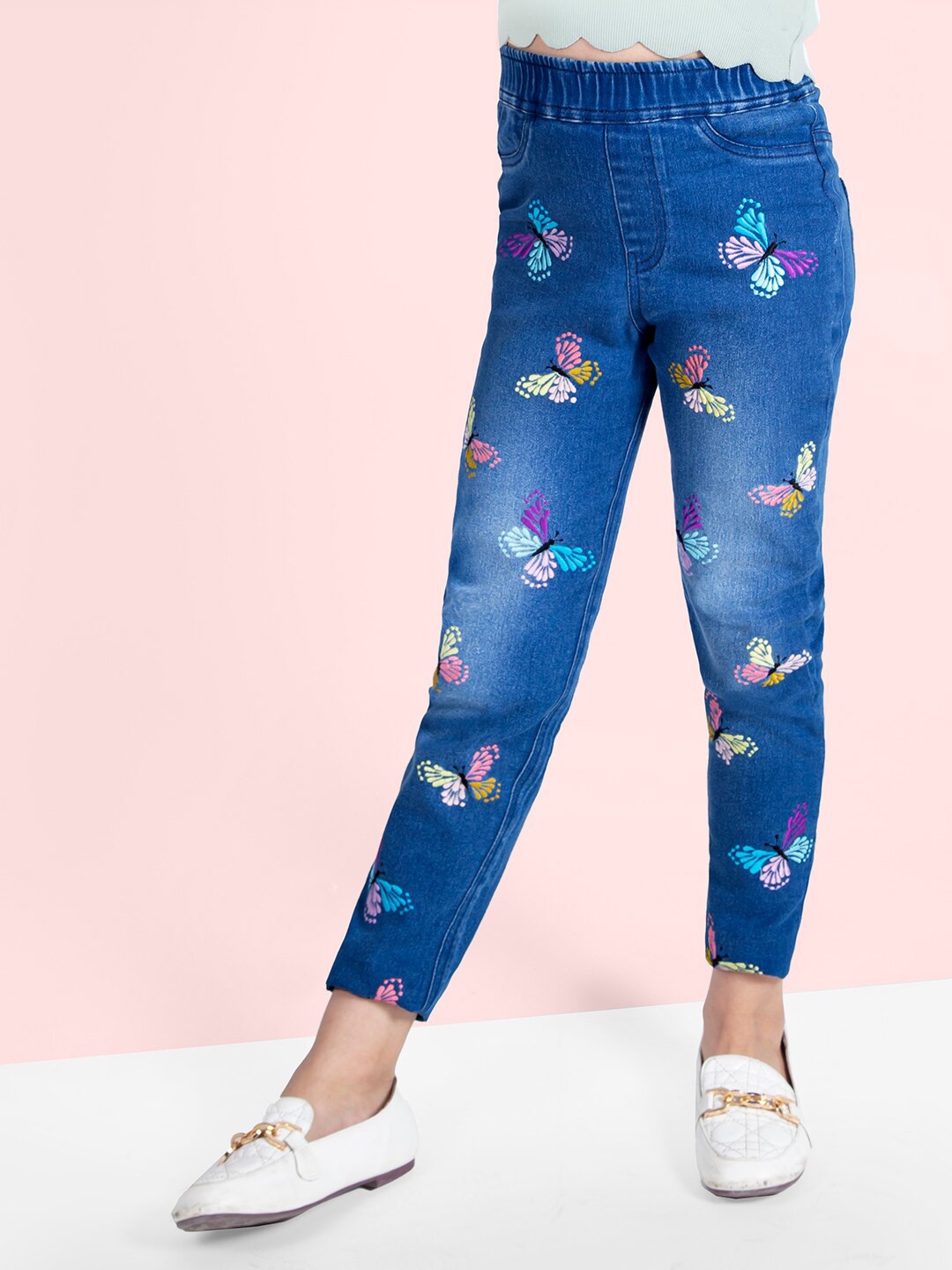 

Naughty Ninos Girls Printed Slim-Fit Denim Jeggings, Blue