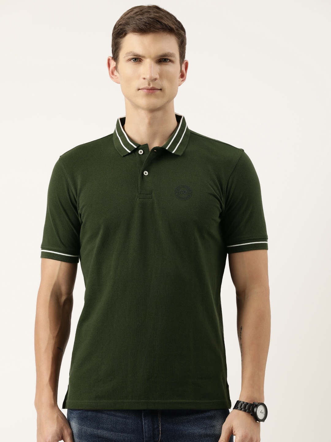 

Peter England Men Polo Collar T-shirt, Olive