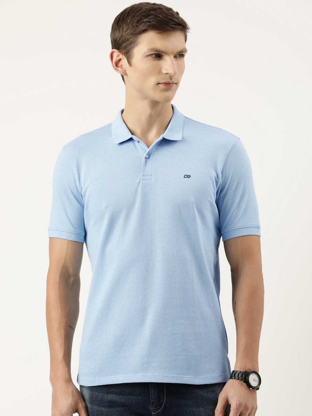 

Peter England Men Polo Collar T-shirt, Turquoise blue