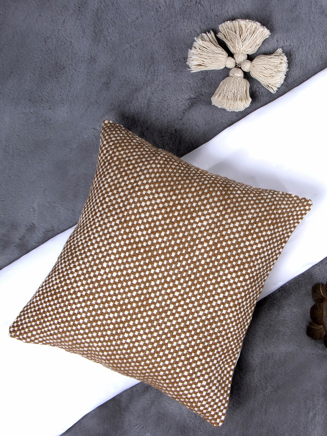 Aditi Wasan Brown & White Cotton Square Cushion Cover